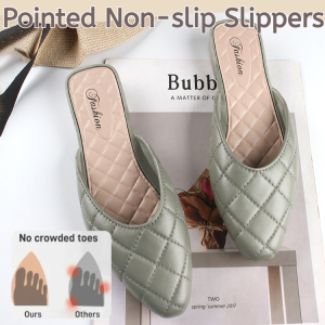 Pointed Solid Color Non-slip Slip-on Slippers Summer 2025 Womens Headcover Half Slippers Comfortable Korean Sandals