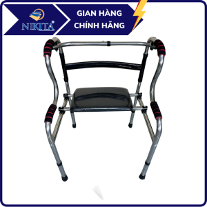 Khung tập đi hỗ trợ đi lại có ghế ngồi khi mỏi chân thiết kế tay cầm 2 tầng hỗ trợ vịn nắm chắc chắn chính hãng Nikita