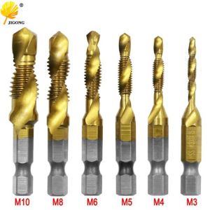 Mata Bor Set Komplit 6PCS Pembuat Ulir Drat Drill Tap Set Hex Twist Spiral Tapper Baut Bit Drilling Tapping Deburring