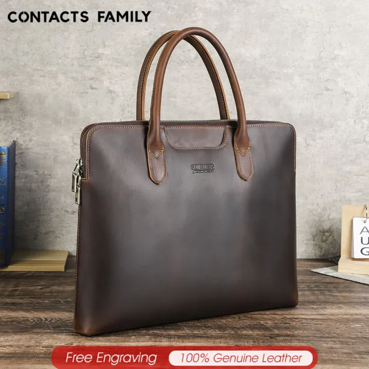 CONTACTS FAMILY Genuine Leather Laptop Sleeve Bag For M1 M2 MacBook Air Pro 13 14 Cover iPad Pro 13 Case Men Portable Handbag Briefcase