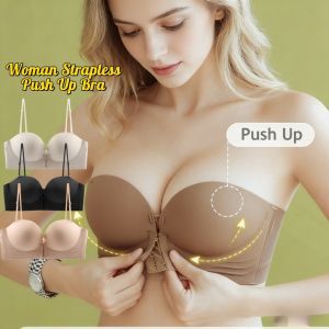 Push Up Bra Front Buckle Strapless Bra Thick Sponge Prevent Sagging Comfort Support Invisible Wrap