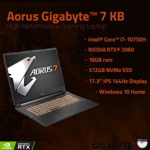 Aorus 7 KB RC47KB i7-10750H 16GB RAM NVMe 512GB SSD RTX 2060 17.3” 1920x1080 IPS 144Hz