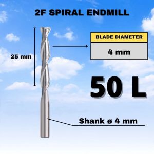 Endmill Spiral 4mm 2F – Mata Milling 2 Flute Carbide Spiral Cutter Shank 4mm CL22/25/28mm