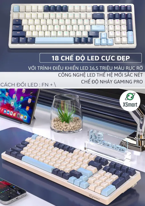 Bàn Phím Cơ Không Dây Máy Tính K8BT Bluetooth 5.0 Hotswap Red Switch LED Gaming, Gõ Êm, Lót Foam | BigBuy360 - bigbuy360.vn Bàn Phím Cơ Không Dây Máy Tính K8BT Bluetooth 5.0 Hotswap Red Switch LED Gaming, Gõ Êm, Lót Foam | BigBuy360 - bigbuy360.vn