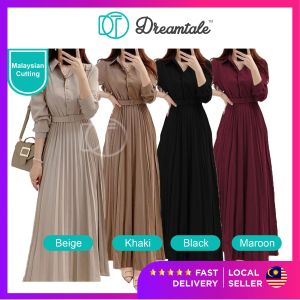 Dreamtale Baju Wanita Abaya Dress Lira Muslimah Wear Muslimah Dress Collar Pleated Dress Belted Waist Abaya Dress Baju Wanita Malaysia Cutting WCO159
