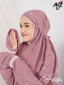 Mukena Terusan Dewasa Jumbo Bordir Maissa Katun Mikro Premium Lajuran Santriwati Simple Dan Mewah by AL-Hazma