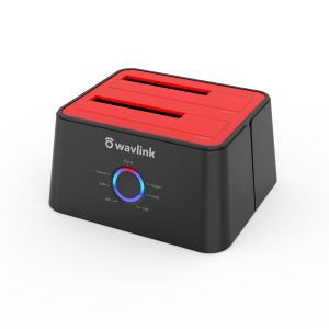 Wavlink 32TB(2x16TB) Dual Bay Hard Drive Docking Station USB 3.0 to SATA I/II/III Tool-Free External Hard Drive Lay-Flat Dock for 2.5/3.5inch HDD/SSD with Hard Drive Duplicator/Offline Clone Function/1 USB A to USB C Converter