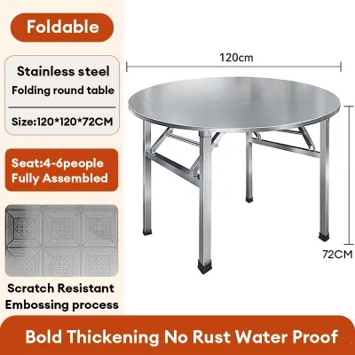 🔥Compensation for rust and damage🔥Stainless Table thickening portable folding table household dining round table Kitchen Stainless Steel Folding Table Study Table Stall Small Square Table Dining Table Courtyard Dining Table Special Table for Food Stalls