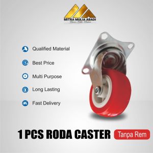 Roda Caster / Roda Merah Nylon / Roda Etalase + Rem 50mm (2inch)