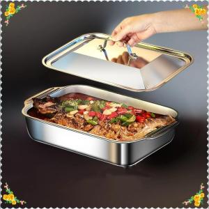 💖【Special price】💝CHUN Stainless Steel Rectangular Deep Tray With Handle Rust-Proof Multi-Purpose Food Storage Tray For Kitchen Use Tools
