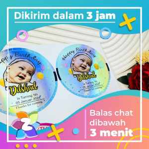 9-15 Zennida Sticker Ulang Tahun Anak Gold/Silver Anti Air Label Undangan Happy Birthday Uk. Besar