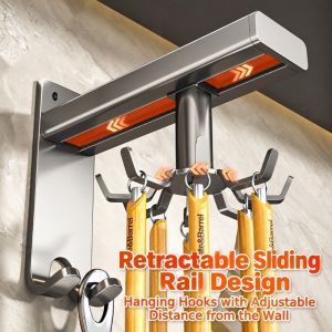 PHANT No-Drill Kitchen Hook Rack Wall Mounted 360 Degrees Rotating Utensil Organizer Multipurpose Multi-Hook Kitchen Storage Rack Kitchen
