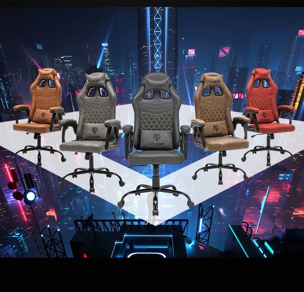 MUSSO รุ่น Royal Series เก้าอี้เกมมิ่ง office gaming chair พร้อมหมอนรองศีรษะและเอว ตามเก้าอี้ ergonomic ไม่มีที่วางเท้า เก้าอี้สีดำ เก้าอี้สีเทา เก้าอี้สีน้ำตาล เก้าอี้สีแดง ราคาดี
