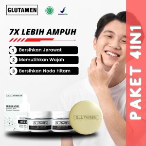 4in1 Glutamen Skincare Paket Serum penghilang flek hitam dan glowing pria Serum Pemutih kulit wajah glowing cepat 3 hari serum pria glowing lebih baik dari serum imflora serum pemutih kulit mua serum pori-pori dan komedo serum ajaib viral tiktok