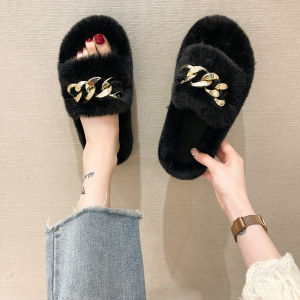 [Free Shipping] Thick-Soled Chain Slippers For Women Suitable For Outdoor Wear 2026 New Autumn/Winter And Spring/Summer Styles Plush Cotton Slippers