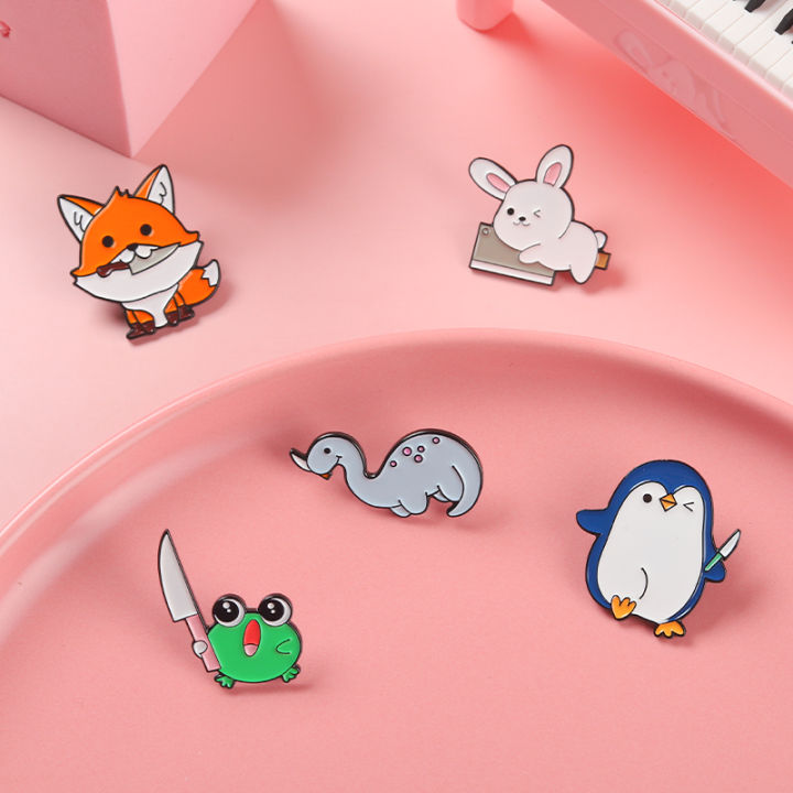 Frog Dinosaur Penguin Rabbit Fox Enamel Pins Wholesale Animal Brooches Lazada