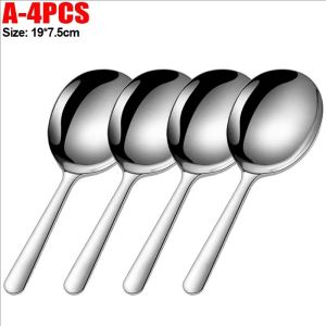 10/6pcs 410 Stainless Steel Ladles For Serving Soup&Rice / Large Size Dining Spoon with Drain Hole / Thickened Long Handle slotted spoons Kitchen Tableware