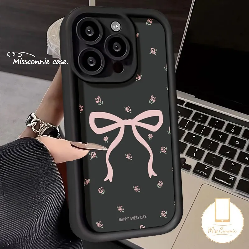 MissConnie Trend Pink Bow Flowers Black Bowknot Graffiti