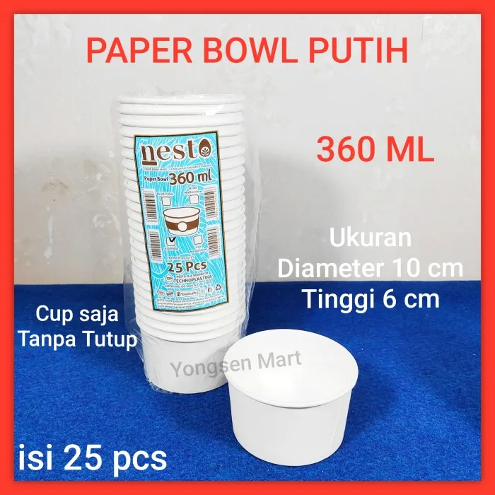 ( Cup ) Paper bowl PUTIH 360ml mangkok kertas microwave tahan panas ...