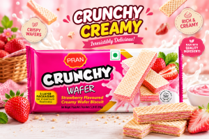 Pran Crunchy Wafers Strawberry Flavored Creamy Biscuit 150g. Crispy wafers with creamy strawberry filling. Rich and creamy. Made with quality ingredients. Irresistibly delicious.