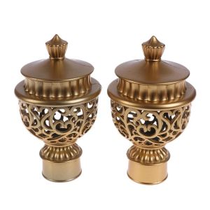 JON09 2pcs Plastic Hollow Out Decorative Drapery Rail Ends Curtain Rod Head Curtain Accessories Curtain Rod Cap