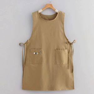 Japanese Style Kitchen Apron Waterproof Breathable Nylon Long Vest Adjustable Pockets Cooking Baking