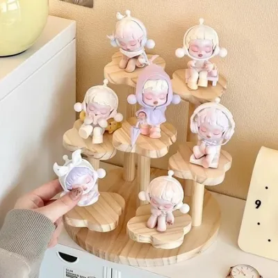 Wooden Stand Flower Shelf Wooden Bubble Mart Figure Display Cabinet Wooden Stand for Figures Display Riser Stand Cute Dolls Storage Rack Decoration