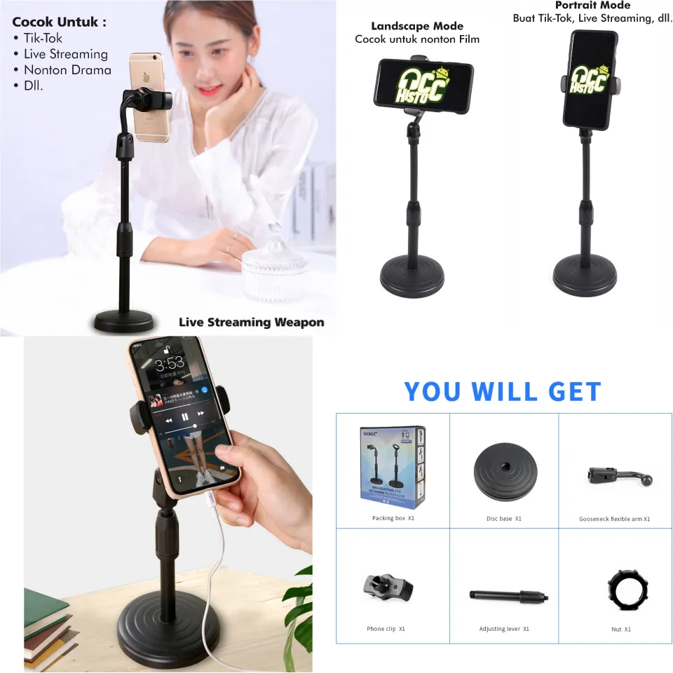 Phone Stand Holder Tiang Penyangga HP Adjustable rotasi 360 Dudukan HP  Support Broadcasting/ Live Streaming