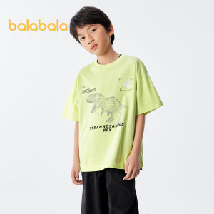 Balabala เสื้อยืดแขนสั้นเด็กฐานพิมพ์2024ใหม่เสื้อผ้าหน้าร้อนผ้าฝ้ายบริสุทธิ์เด็กโต