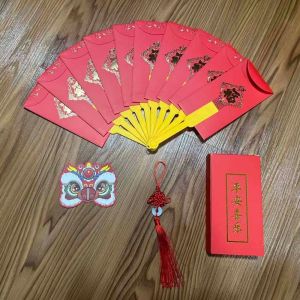 HUIHEYU 6/10 Slots Fan Shape Red Envelope Best Wishes Tassel Fan Shape  Creative Chinese Style Blessing Pockets Celebration Party