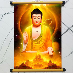 Tranh vải treo tường Phật A Di Đà in trên vải lụa (vải sill) Decor Phòng