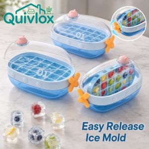 Quivlox Ice Cube Tray With Lid Food Grade Silicone Ice Mold Easy Release For Cocktail Coffee Whiskey Beer Juice Baby Food