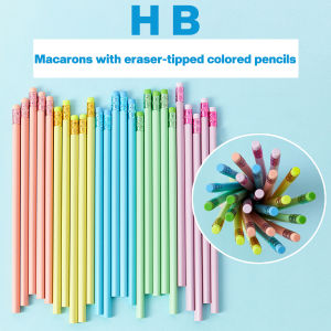 50pcs HB Pencil Macaron Colored Rod Pencil Environmental Protection Belt Rubber Head