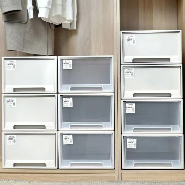 Stackable Clothes Storage Box with Drawer Type Plastic Container Home Wardrobe Space Organizer
