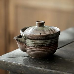 FFBH Wood-fired Hand-made Teapot Japanese Retro Coarse Clay Tea Infuser Kung Fu Tea Accessories Teapot Hand-hammered Beam Pot 5Y6Z3