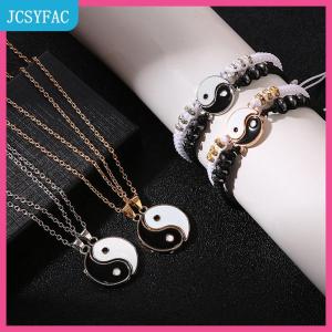 JCSYFAC 2pcs Tai Chi Yin Yang vài Vòng đeo tay dây chuyền thiết lập Mặt dây chuyền có thể điều chỉnh Braid Chuỗi Vòng Đeo tay phù hợp với người yêu Vòng đeo tay choker
