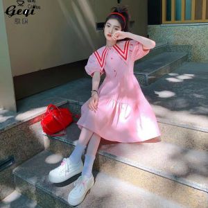 Girls Dress 2024 Summer New Bubble Sleeves Academy Style Princess for Big Boys Korean Fashion and Western Skirt