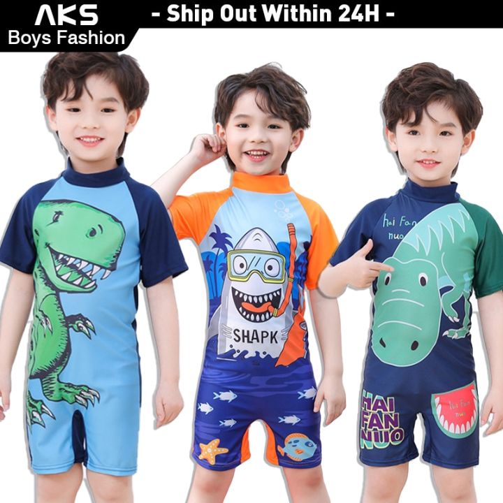 COD AKS Fashion High quality Kids Swimwear One Piece Cartoon Dinosaur ...