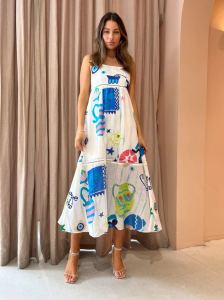 Women Geometric Printing Patchwork Red Maxi Dresses Casual V Neck Lantern Sleeve Long Vestido Summer Holiday Beach Causal Outfit