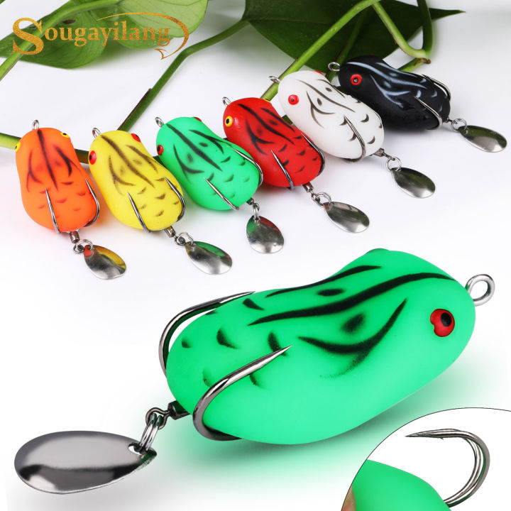 Sougayilang 7.6g Fishing Lures Artificial Silicone Frog Double Hooks Soft  Fishing Bait with Water Drop Spoon for Freshwater Saltwater Fishing Lures.