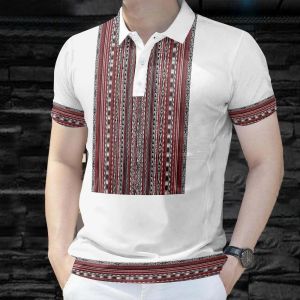 2026 Modern Barong Polo Shirts for Men Philippines Retro Pattern Breathable Short Sleeve Ethnic Asean Attire Style Polo for Men