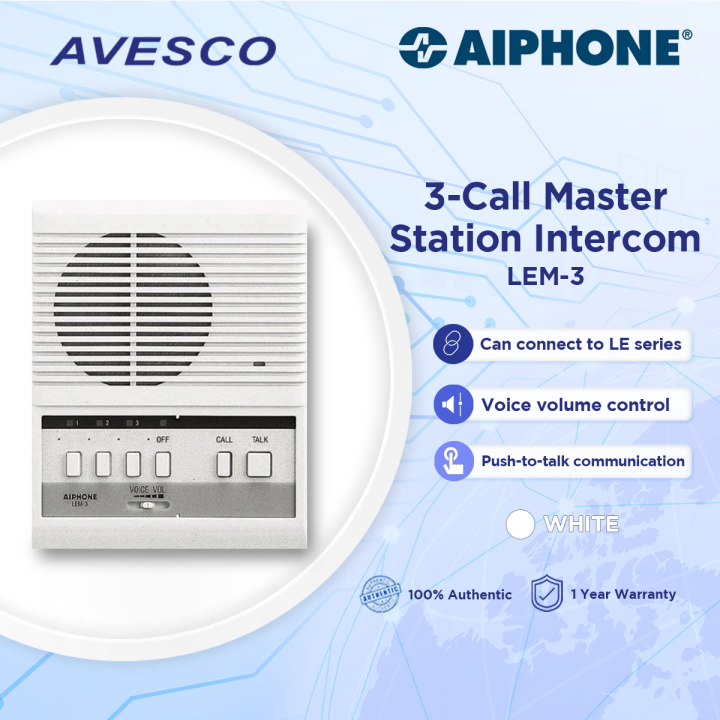 Aiphone 3-Call Master Station Intercom | LEM-3 | Voice volume control | Push-to-talk communication | Avesco