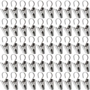[Fast Delivery] 50Pcs Small Curtain Clip Stainless Steel Curtain Hangers Clips Curtain Rod Clips Silver