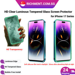 【✅SG Brand】RICHMENT iPhone 17 / 17 Air / 17 Pro / 17 Pro Max Luminous Tempered Glass Screen Protector – Glow-in-the-Dark Edge 9H Hardness HD Clear Matte Anti-Glare Option Anti-Scratch Shockproof Case Friendly Bubble-Free Installation