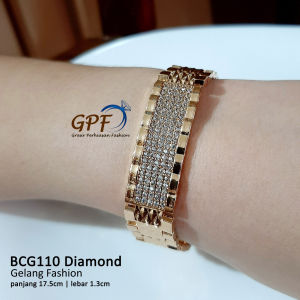 Gelang Plat Diamond Watch Gold Plated Mewah Anti karat Anti Alergi Perhiasan Fashion Kualitas Premium Jual Titanium BCG110 Frida Jewelry