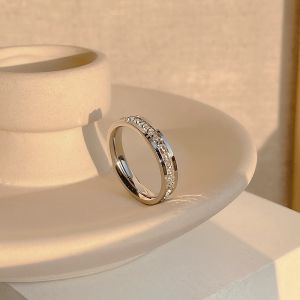 BESFOME Gypsophila Zircon Couple Ring For Women Light Luxury Exquisite Round Full Diamond Titanium Steel Ring