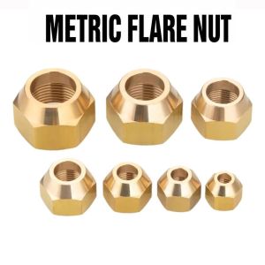LETIGO Brass Flare Nut Gold Hex Brass Nut High Sealing Metric Thread Copper Fitting Air Conditioner