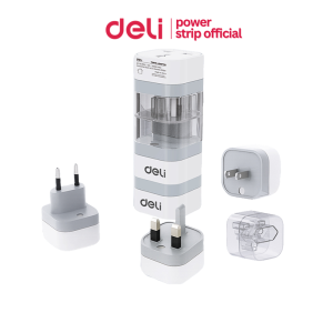 Deli เซทปลั๊กแปลงขาปลั๊ก 3อัน อแดปเตอร์ พร้อมแท่นเก็บ EU US UK กำลังไฟ 10A 2500W Universal Adapter