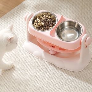 DITIPOO Chống nước bắn Bát ăn đôi cho mèo có thể nâng lên Có thể tháo rời Chống lật đổ Bát ăn cho mèo nâng cao Bát đựng thức ăn cho thú cưng với quả bóng đồ chơi cho mèo Bát nước cho mèo dành cho thú cưng mèo chó