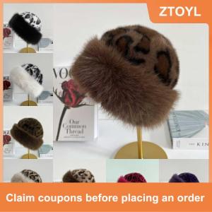 【ZTOYL】 Winter Leopard Plush Ear Protection Cap Windproof Keep Warm Headgear Fluffy Fur Fisherman Hat Fashion Outdoor Warm Brimless Caps